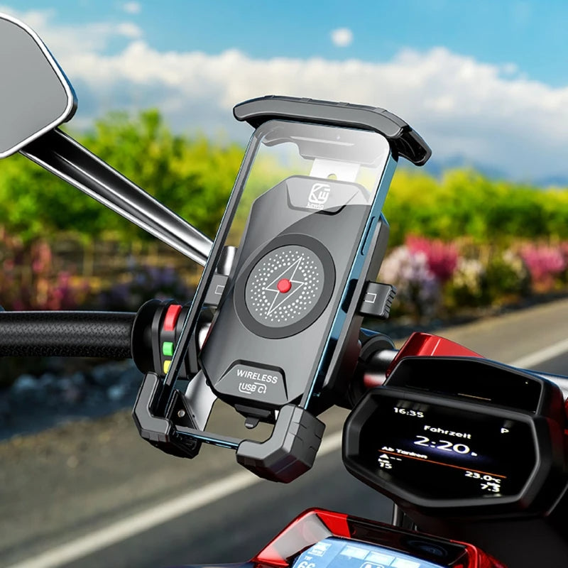 Soporte para teléfono de motocicleta con cargador inalámbrico Qi de 15 W