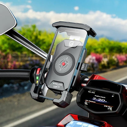 Soporte para teléfono de motocicleta con cargador inalámbrico Qi de 15 W